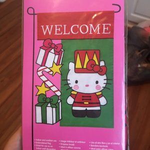 HELLO KITTY 12"x18" EMBROIDERED HOLIDAY WELCOME FLAG